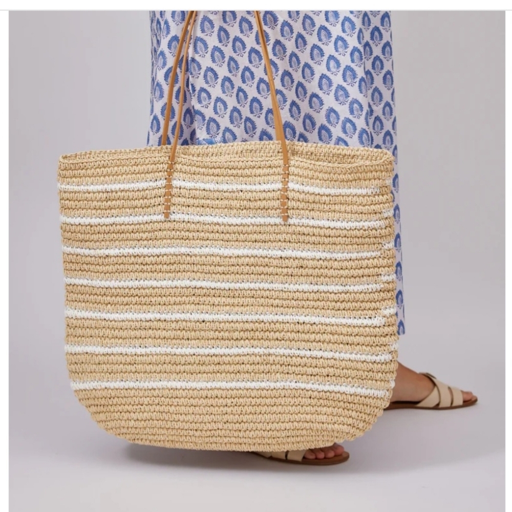Hat Attack Natural Straw Bag With Leather Straps - Picture 1 of 14